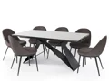 EXTENDING DINING TABLE & 6 DARK GREY SALERNO DINING CHAIRS